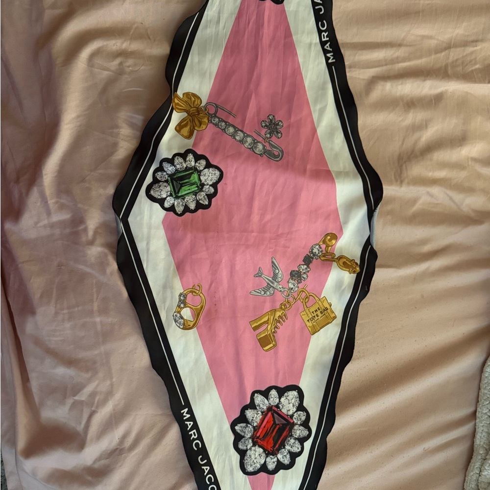 Marc Jacobs Pink, Black & White Jewel Motif Silk Scarf